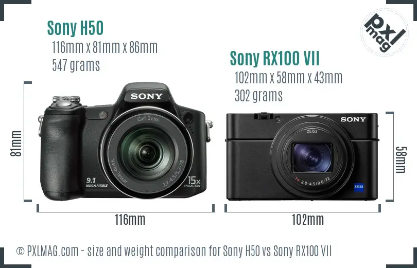 Sony H50 vs Sony RX100 VII size comparison