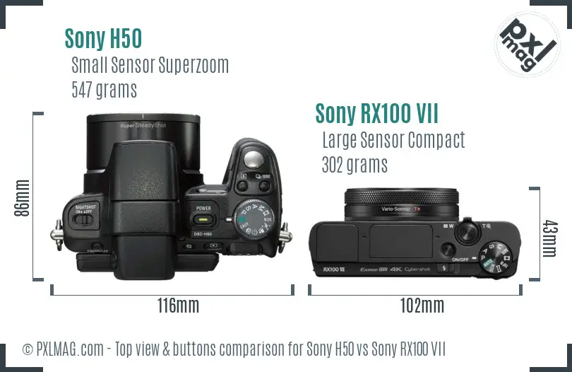 Sony H50 vs Sony RX100 VII top view buttons comparison