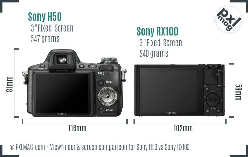 Sony H50 vs Sony RX100 Screen and Viewfinder comparison