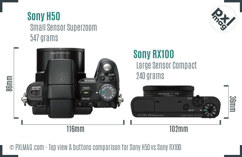 Sony H50 vs Sony RX100 top view buttons comparison