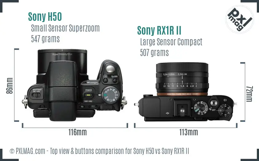 Sony H50 vs Sony RX1R II top view buttons comparison
