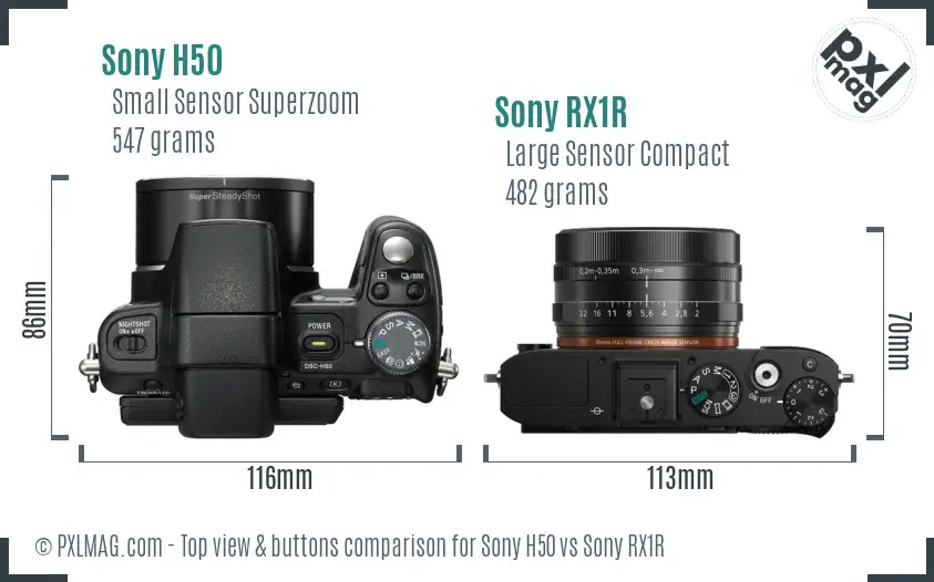 Sony H50 vs Sony RX1R top view buttons comparison