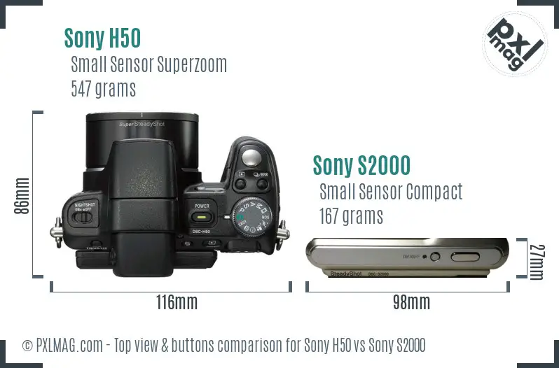 Sony H50 vs Sony S2000 top view buttons comparison