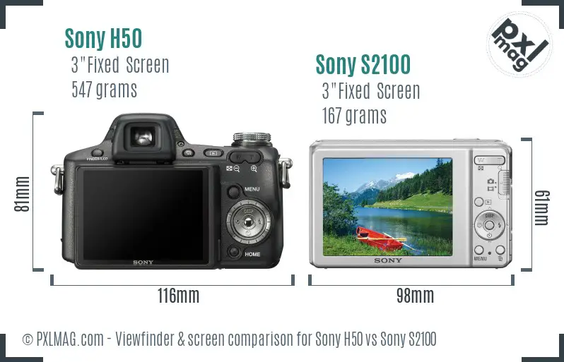 Sony H50 vs Sony S2100 Screen and Viewfinder comparison