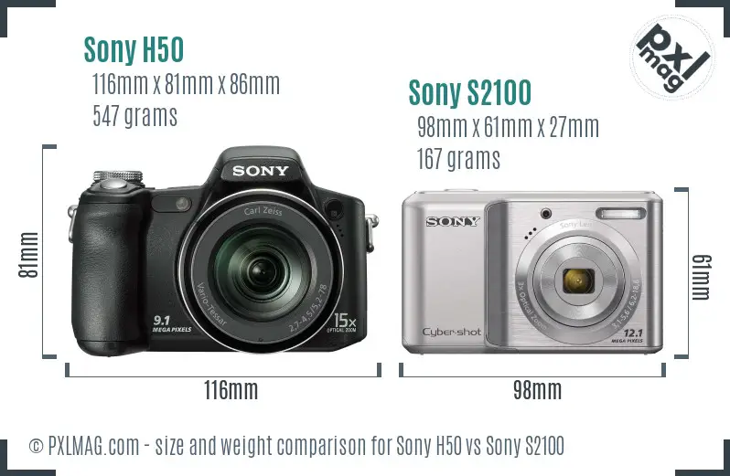 Sony H50 vs Sony S2100 size comparison