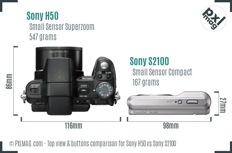 Sony H50 vs Sony S2100 top view buttons comparison