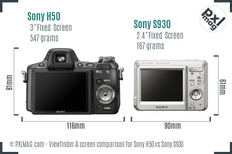 Sony H50 vs Sony S930 Screen and Viewfinder comparison