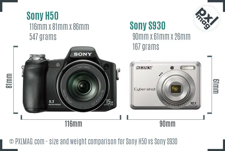 Sony H50 vs Sony S930 size comparison