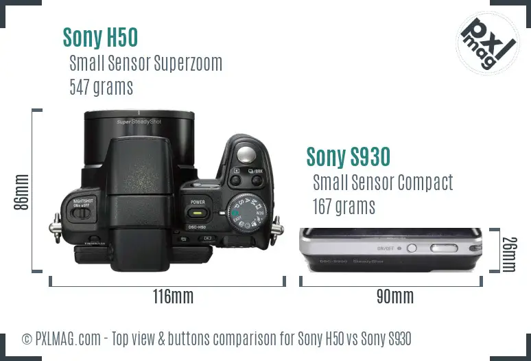 Sony H50 vs Sony S930 top view buttons comparison