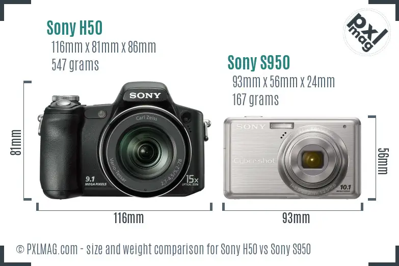 Sony H50 vs Sony S950 size comparison