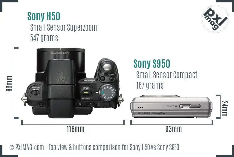 Sony H50 vs Sony S950 top view buttons comparison