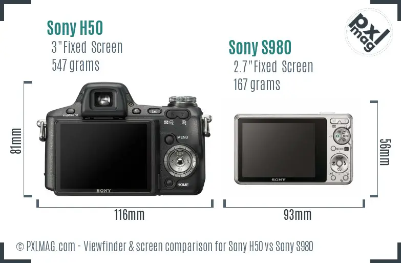 Sony H50 vs Sony S980 Screen and Viewfinder comparison