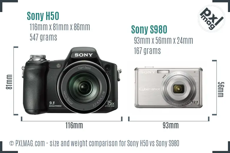 Sony H50 vs Sony S980 size comparison