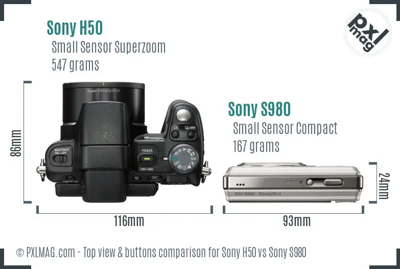 Sony H50 vs Sony S980 top view buttons comparison