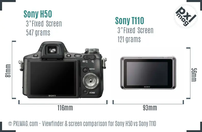 Sony H50 vs Sony T110 Screen and Viewfinder comparison
