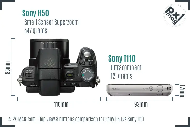 Sony H50 vs Sony T110 top view buttons comparison