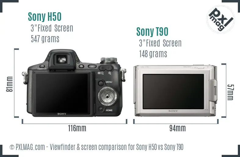 Sony H50 vs Sony T90 Screen and Viewfinder comparison