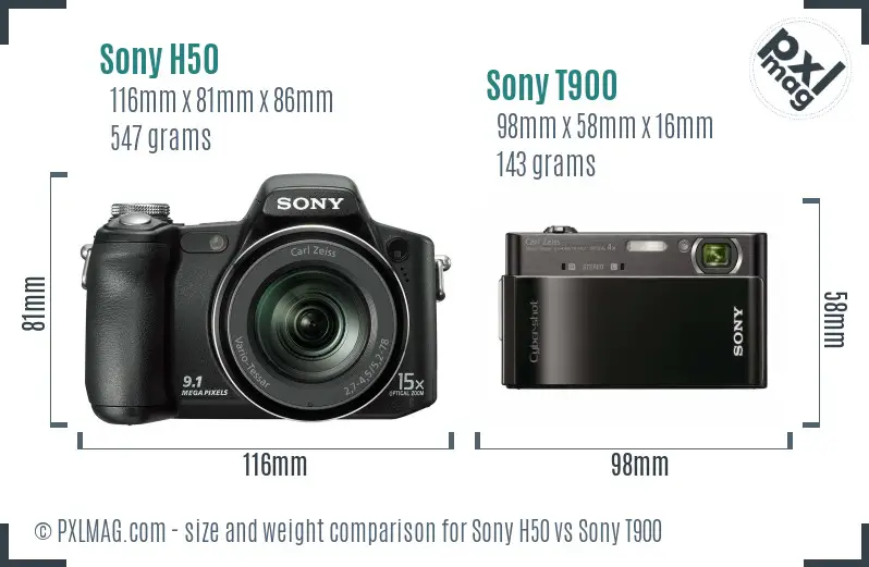 Sony H50 vs Sony T900 size comparison