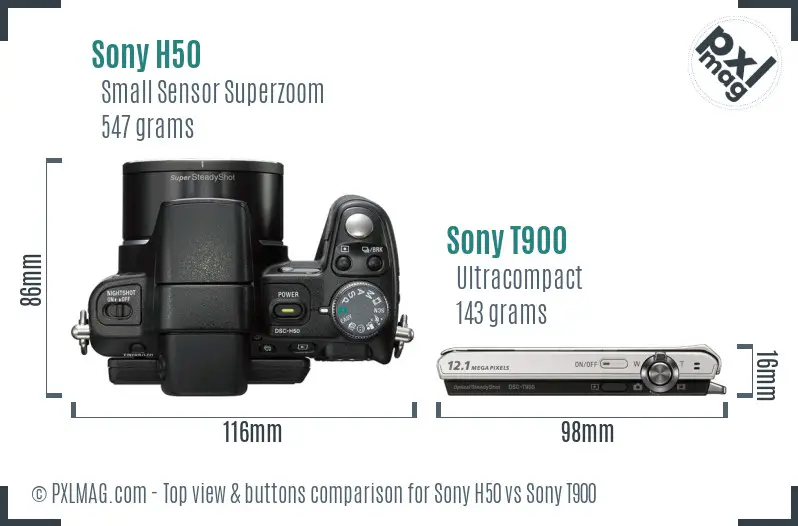 Sony H50 vs Sony T900 top view buttons comparison