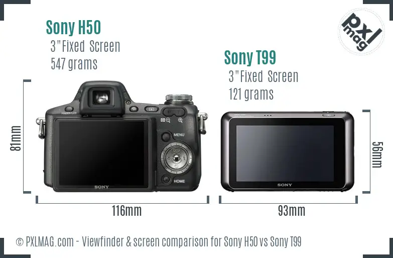 Sony H50 vs Sony T99 Screen and Viewfinder comparison
