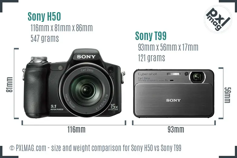 Sony H50 vs Sony T99 size comparison