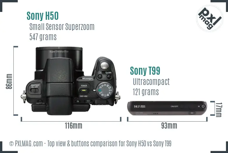 Sony H50 vs Sony T99 top view buttons comparison