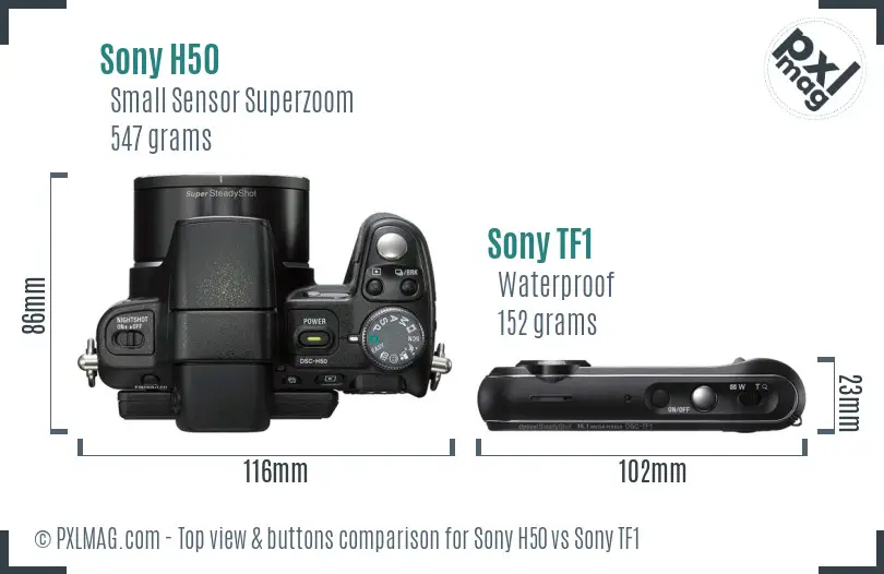 Sony H50 vs Sony TF1 top view buttons comparison