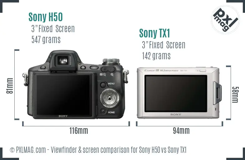 Sony H50 vs Sony TX1 Screen and Viewfinder comparison
