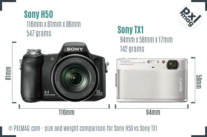 Sony H50 vs Sony TX1 size comparison