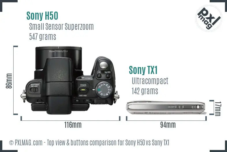 Sony H50 vs Sony TX1 top view buttons comparison