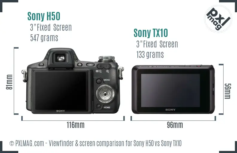 Sony H50 vs Sony TX10 Screen and Viewfinder comparison