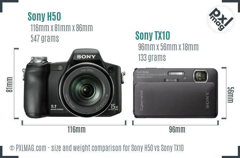 Sony H50 vs Sony TX10 size comparison