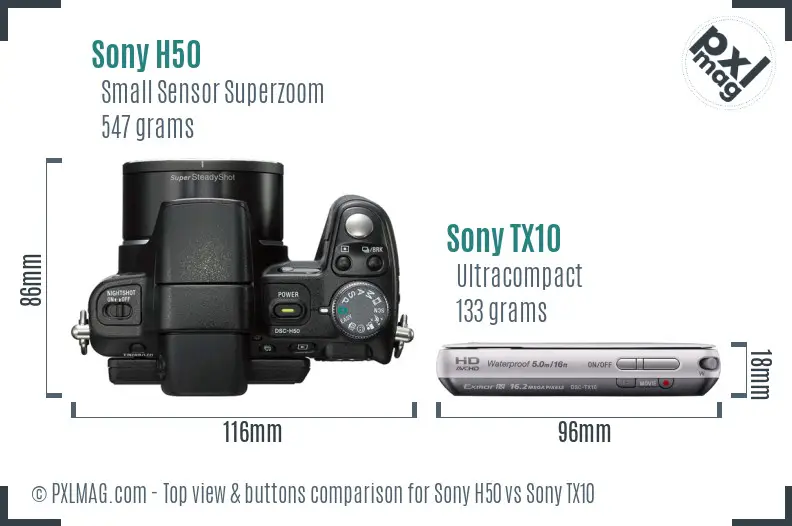 Sony H50 vs Sony TX10 top view buttons comparison