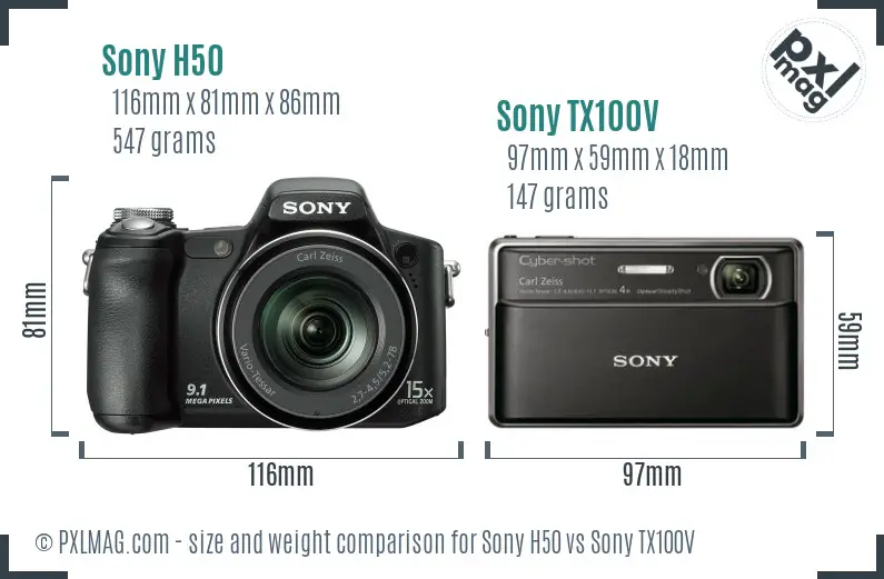 Sony H50 vs Sony TX100V size comparison