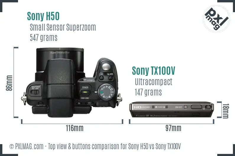 Sony H50 vs Sony TX100V top view buttons comparison
