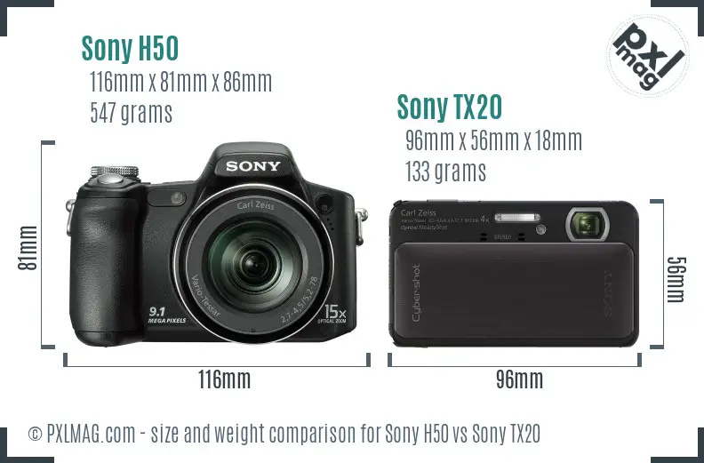 Sony H50 vs Sony TX20 size comparison