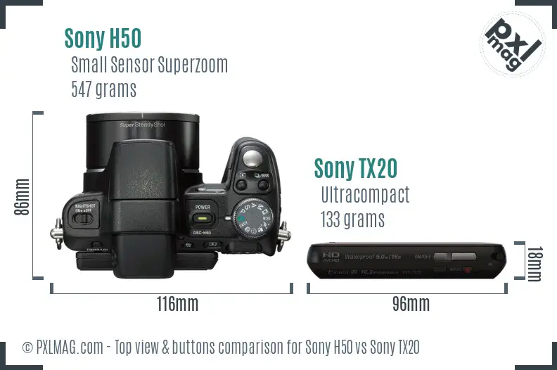 Sony H50 vs Sony TX20 top view buttons comparison