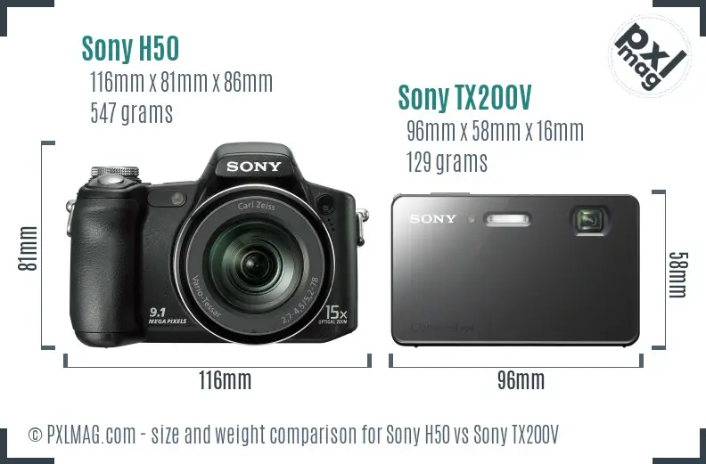 Sony H50 vs Sony TX200V size comparison