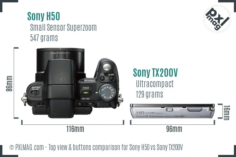 Sony H50 vs Sony TX200V top view buttons comparison