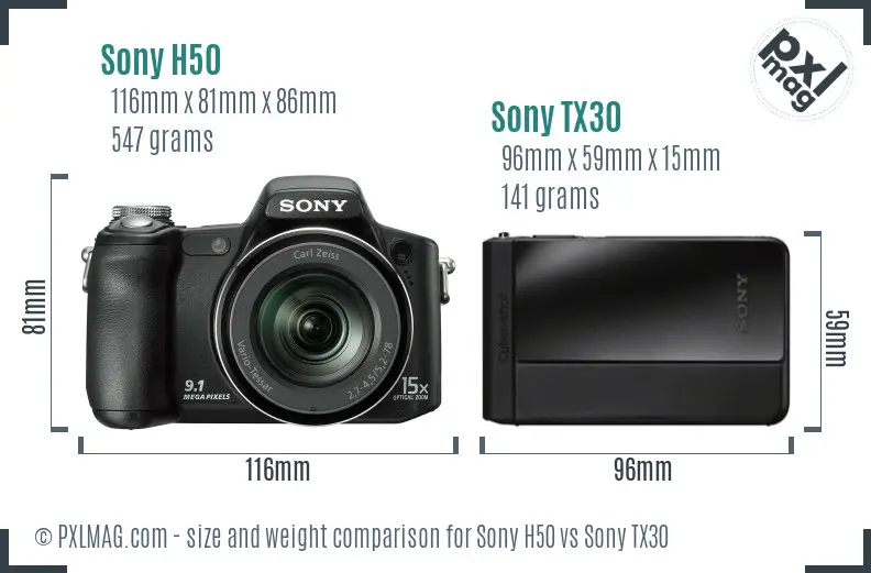 Sony H50 vs Sony TX30 size comparison
