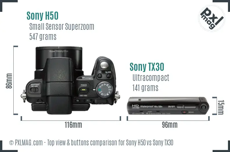 Sony H50 vs Sony TX30 top view buttons comparison
