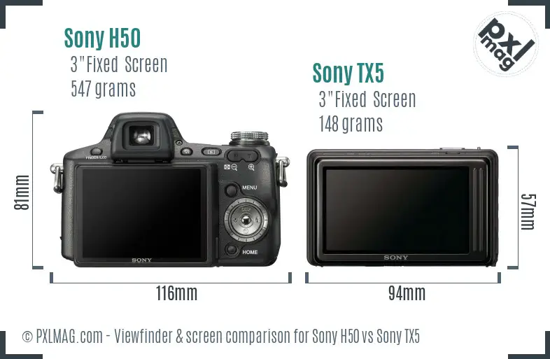 Sony H50 vs Sony TX5 Screen and Viewfinder comparison