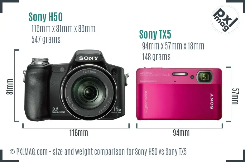 Sony H50 vs Sony TX5 size comparison