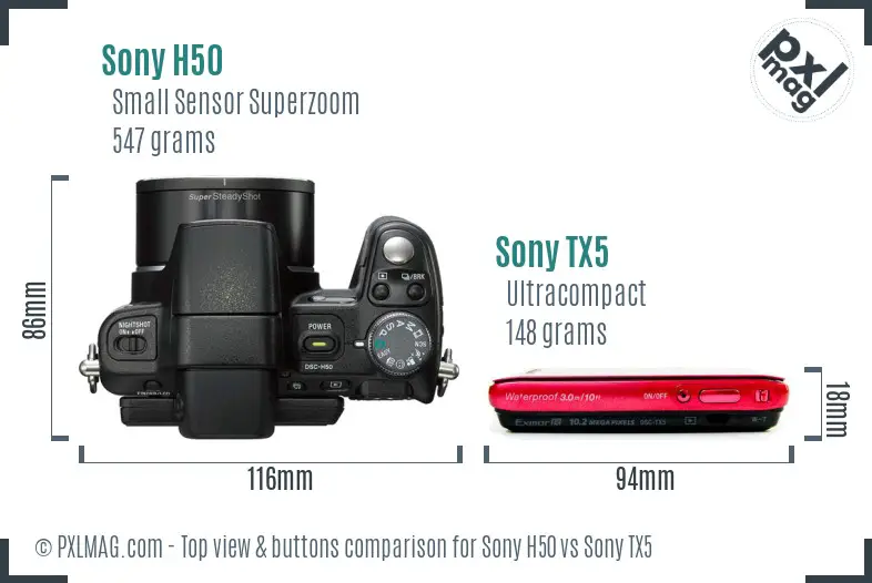 Sony H50 vs Sony TX5 top view buttons comparison