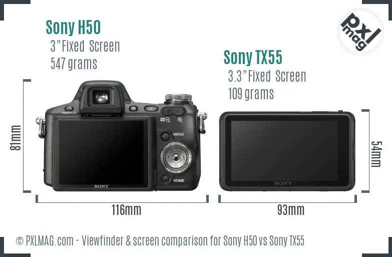 Sony H50 vs Sony TX55 Screen and Viewfinder comparison