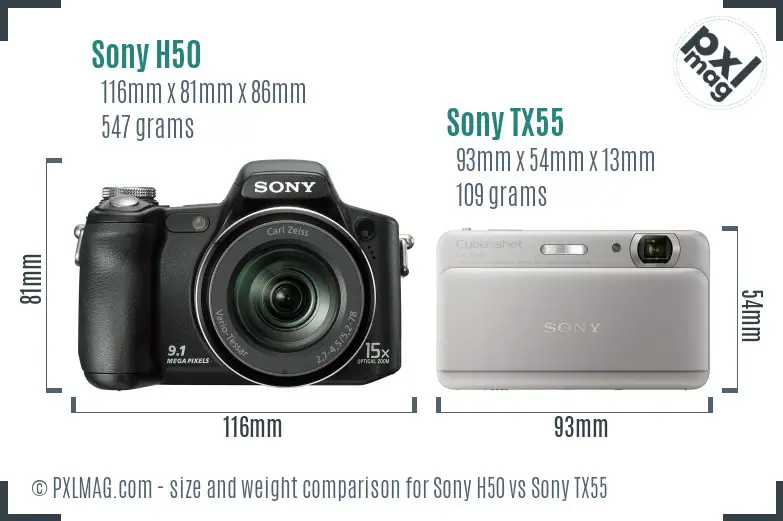 Sony H50 vs Sony TX55 size comparison
