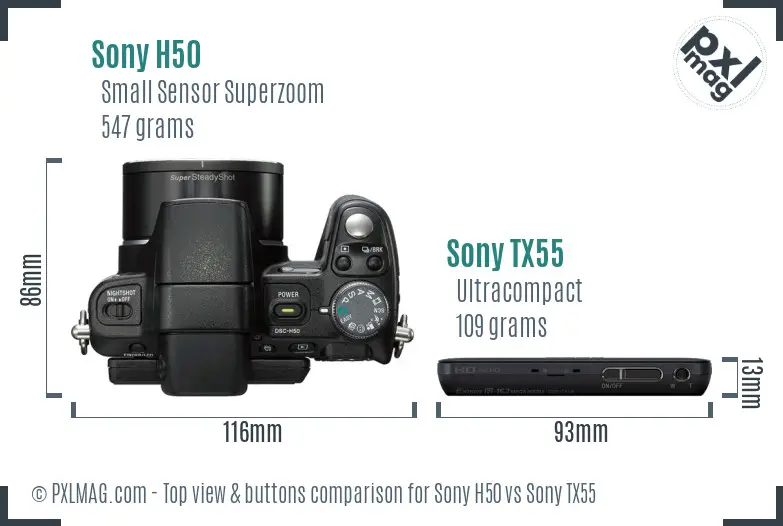 Sony H50 vs Sony TX55 top view buttons comparison