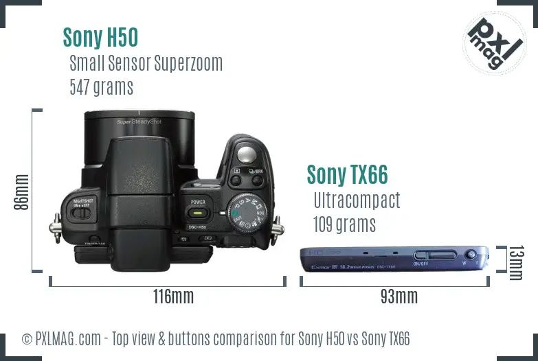 Sony H50 vs Sony TX66 top view buttons comparison