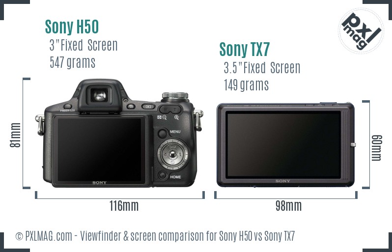 Sony H50 vs Sony TX7 Screen and Viewfinder comparison