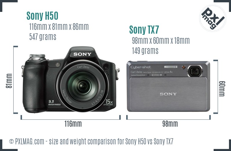 Sony H50 vs Sony TX7 size comparison